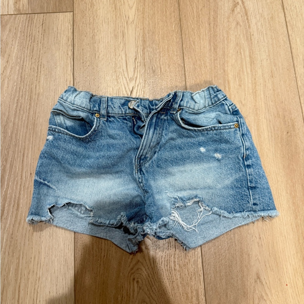 Zara Light Blue Frayed Jean Shorts